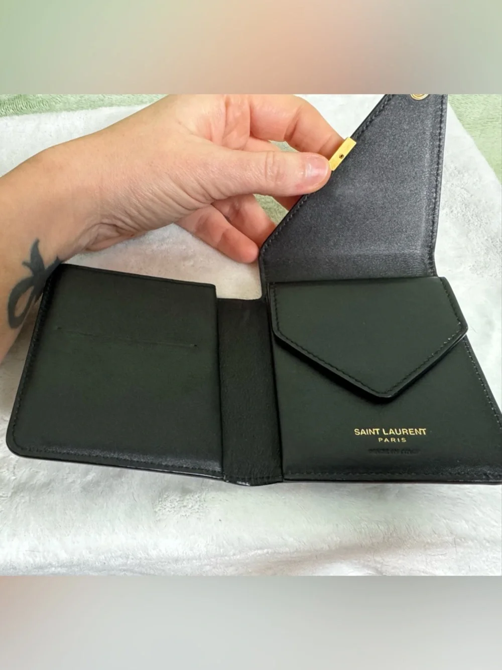 Saint Laurent YSL Jamie Bicolor Folded Wallet Black & White Leather - Picture 8 of 9